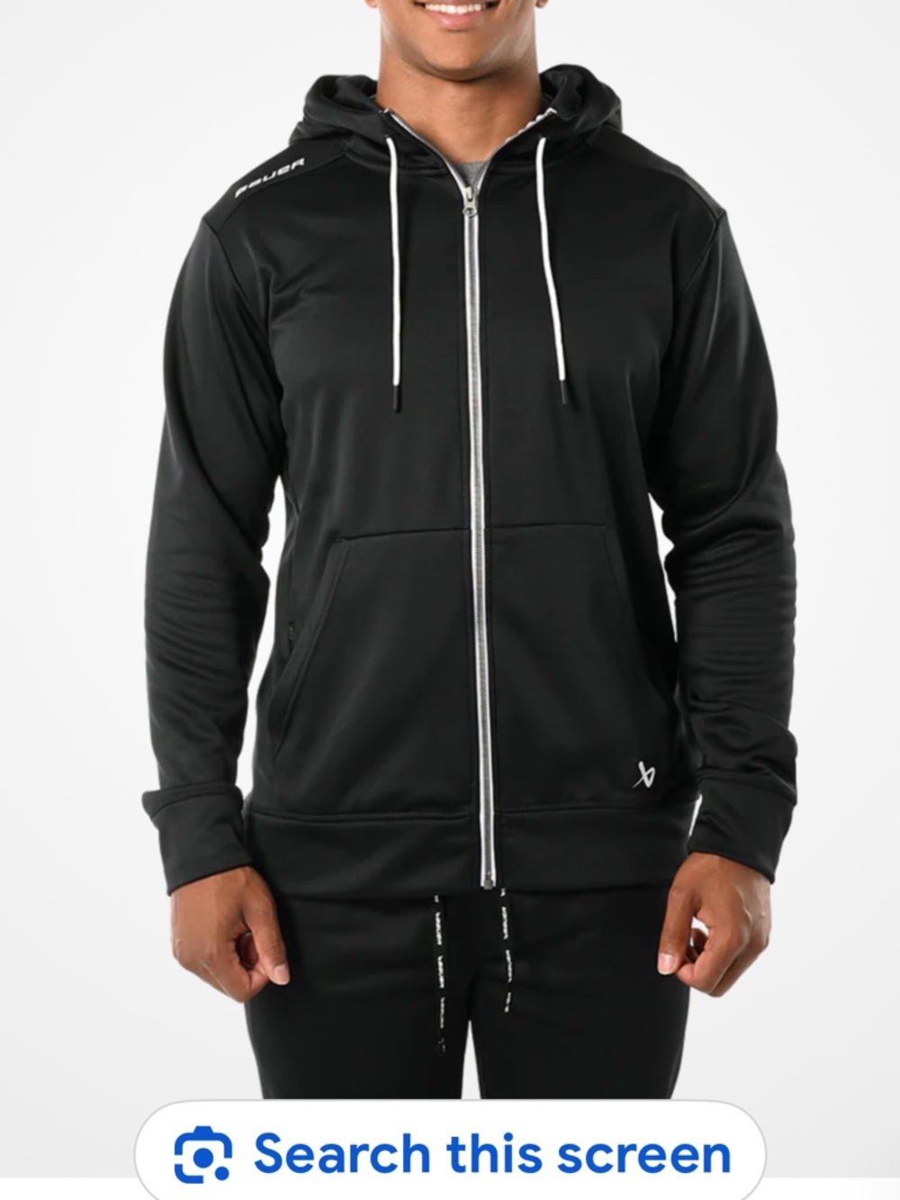 Bauer Black Full-Zip Hooded Sweatshirt with White Accents- XXL- Hockey -